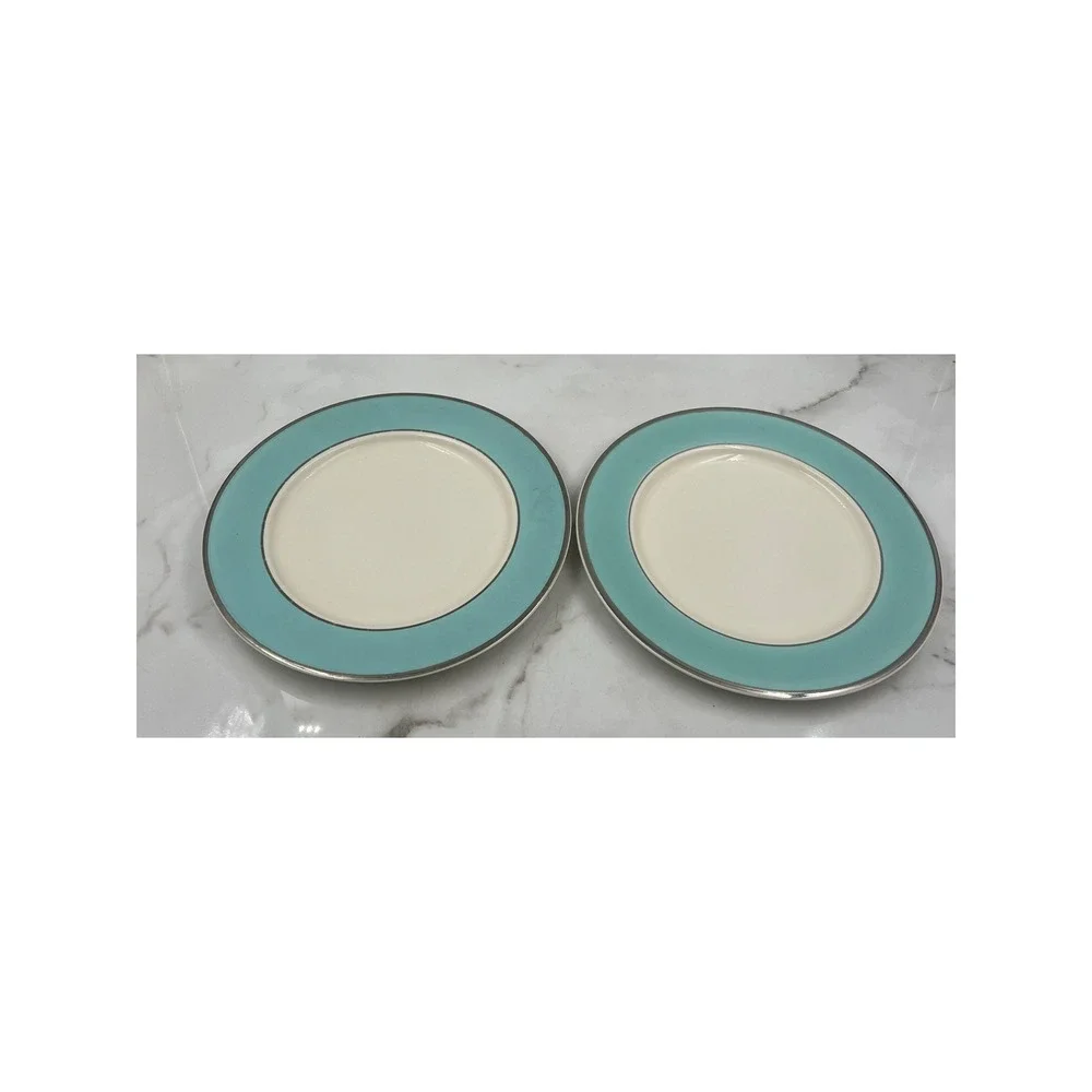 Taylor Smith & Taylor Colonial Platinum Blue Dinner Plates Set of 2 Turquoise